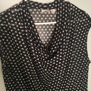 Cowl neck sheer top black with white triangles